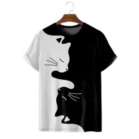 Black and White Cat Casual Short Sleeve T-Shirt