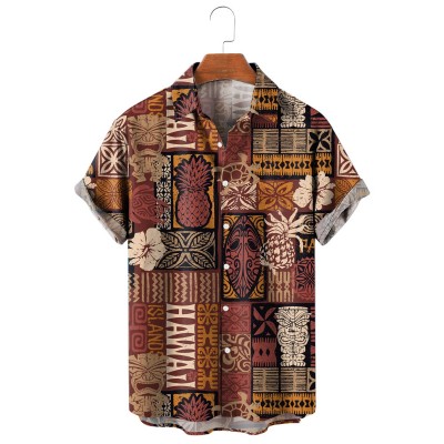 Men's Hawaiian Style Tribal Pattern Short Sleeve Shirt