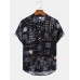 Mens Vintage Spliced Print Half Buttons Collar Short Sleeve Shirts