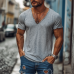 Men's Summer Casual Heathered Cotton Blended V-Neck Raw Edge Short Sleeve T-Shirt MTA0229G9K