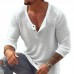 Men's Casual Breathable Cotton Linen U Neck Long-Sleeved T-Shirt 92358906M
