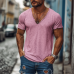 Men's Summer Casual Heathered Cotton Blended V-Neck Raw Edge Short Sleeve T-Shirt MTA0229G9K