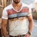 【24-hour shipping out】Men's Retro Casual Shabby Striped Printed V-Neck Short Sleeve T-Shirt MTA2517D8TO