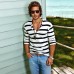 Men's Casual Striped Henley Collar Cotton Blend Long Sleeve T-Shirt 74002086Y