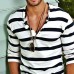 Men's Casual Striped Henley Collar Cotton Blend Long Sleeve T-Shirt 74002086Y