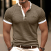 Men's Casual Colorblock Cotton Henley Collar Patch Pocket Slim Fit Short Sleeve T-Shirt MTA0647E5M