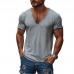 Men's Summer Casual Heathered Cotton Blended V-Neck Raw Edge Short Sleeve T-Shirt MTA0229G9K