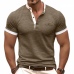 Men's Casual Colorblock Cotton Henley Collar Patch Pocket Slim Fit Short Sleeve T-Shirt MTA0647E5M