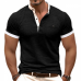 Men's Casual Colorblock Cotton Henley Collar Patch Pocket Slim Fit Short Sleeve T-Shirt MTA0647E5M