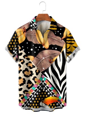 Men's Casual Printed Lapel Short Sleeve Shirt 43466222M